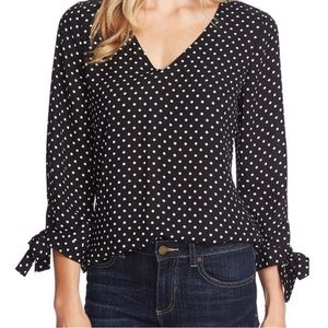 CeCe Heirloom Polka Dot Long Sleeve Blouse - XL